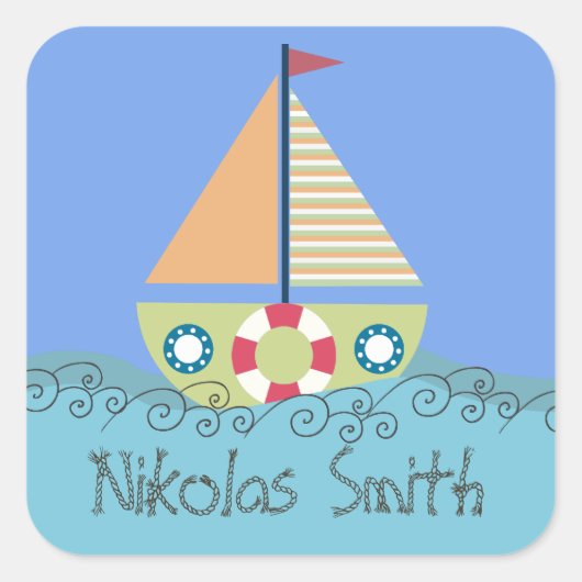少年の名前パーソナライズされたラベルのシール スクエアシール (正面)