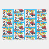 少年の名前誕生日ダンプトラック風船 ラッピングペーパーシート (正面3)