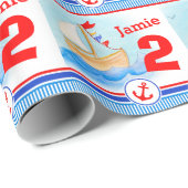 少年の名絵を描前のセールボート2回目の誕生日ラップ ラッピングペーパー (ロールコーナー)