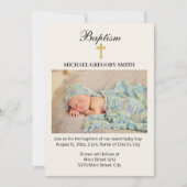 少年の女の子金ゴールドクロス宗教バプテスマ写真 招待状 (正面)