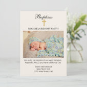 少年の女の子金ゴールドクロス宗教バプテスマ写真 招待状 (スタンド正面)