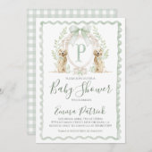 少年の子犬の赤ちゃんシャワー名門私立校風のセージ緑 招待状 (正面/裏面)