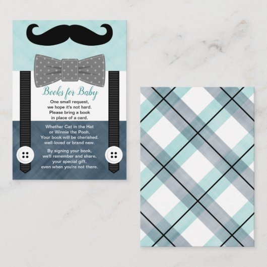 少年の小さな口ひげのミントネイビーブックリクエスト エンクロージャーカード (正面/裏面)