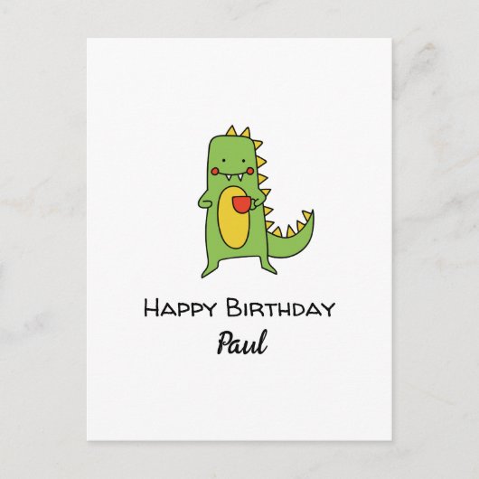 少年の恐竜のハッピーバースデーパーティーの好意カード ポストカード (正面)