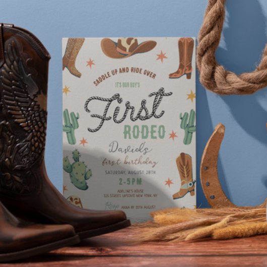 少年の最初のロデオ誕生日カウボーイかわいい子供たち 招待状