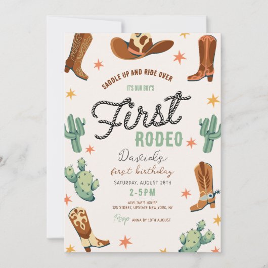 少年の最初のロデオ誕生日カウボーイかわいい子供たち 招待状 (正面)