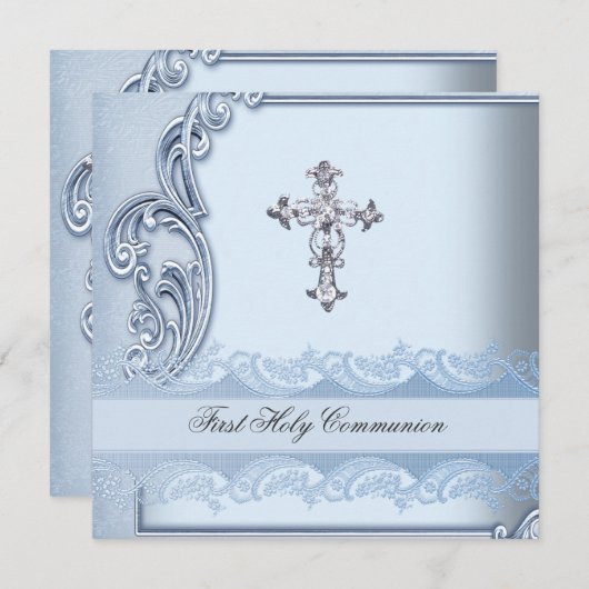 少年の最初の聖なる聖体青の確認2 招待状 (正面/裏面)