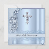 少年の最初の聖餐式の青い確認 招待状 (正面)