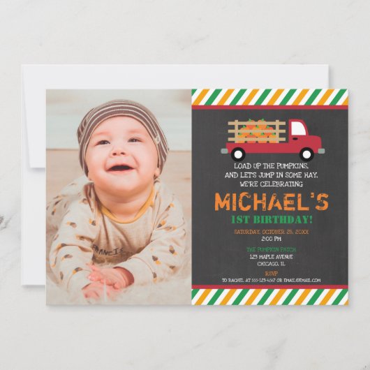 少年の最初の誕生日カボチャのパッチのハロウィン 招待状 (正面)
