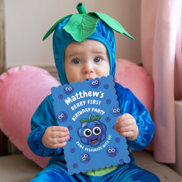 少年の最初の誕生日ブルーベリー1ベビー 招待状