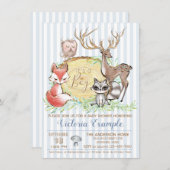 少年の森の動物の赤ちゃんシャワー 招待状 (正面/裏面)