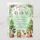 少年の森の動物の赤ちゃんシャワー 招待状 (正面/裏面)