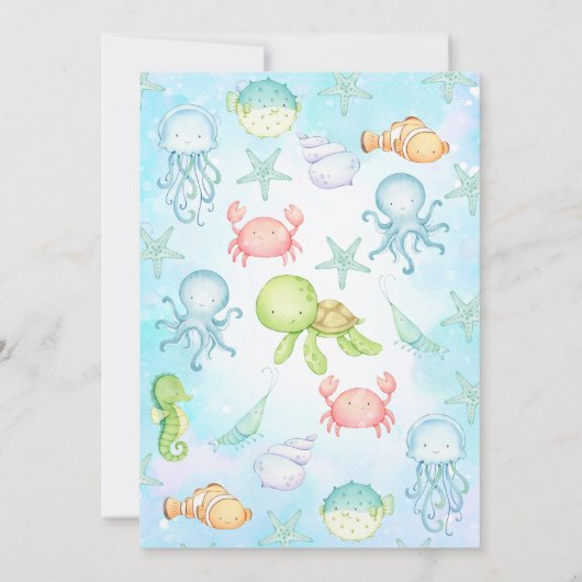 少年の海の下に海のウミガメの誕生日 招待状 (裏面)