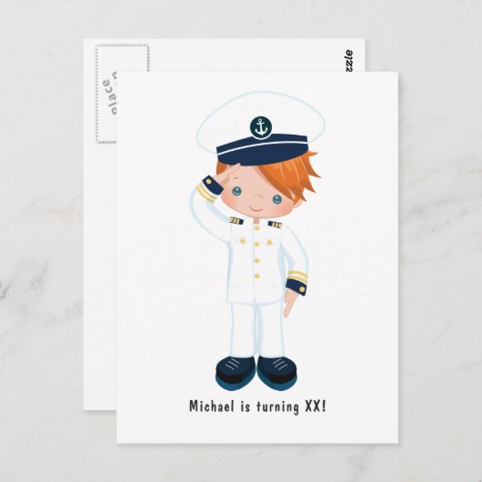 少年の海軍の誕生日パーティー招待状(航海テーマ) ポストカード (正面/裏面)