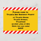 少年の消防車のパーティー インビテーションポストカード (裏面)