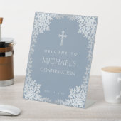 少年の確認ほこりっぽい青い宗教クロス離れ 台座サイン (インサイチュ)