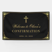 少年の確認エレガント黒のフェイク金ゴールドヴィンテージ 横断幕 (横)