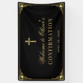 少年の確認エレガント黒のフェイク金ゴールドヴィンテージ 横断幕 (縦)