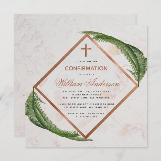 少年の確認グリーンリー銅ファーンクロス大理石 招待状 (正面/裏面)