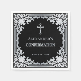 少年の確認ブラックエレガントヴィンテージフェイクシルバー スタンダードカクテルナプキン