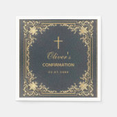 少年の確認ブルーエレガントヴィンテージ書 スタンダードカクテルナプキン (正面)