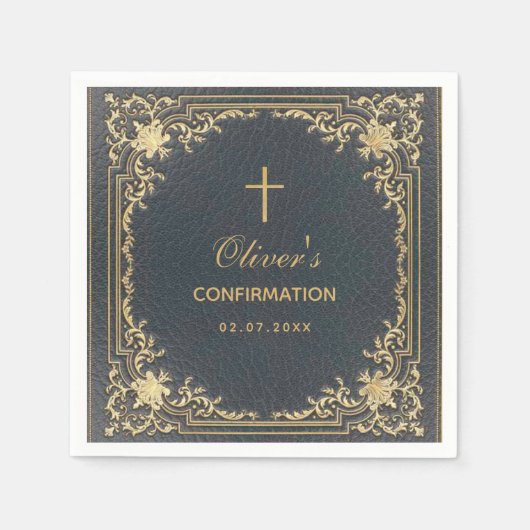 少年の確認ブルーエレガントヴィンテージ書 スタンダードカクテルナプキン (正面)