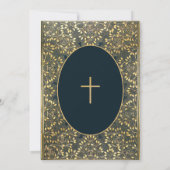 少年の確認金ゴールド離れクロスエレガントブルー 招待状 (裏面)