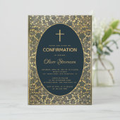 少年の確認金ゴールド離れクロスエレガントブルー 招待状 (スタンド正面)