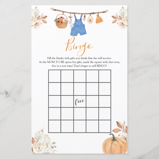 少年の秋の服カボチャ秋赤ちゃんシャワービンゴ (正面)