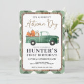 少年の秋誕生日招待状、秋ファースト誕生日 案内状 (スタンド正面)