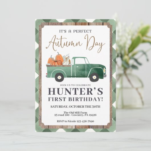 少年の秋誕生日招待状、秋ファースト誕生日 案内状 (スタンド正面)