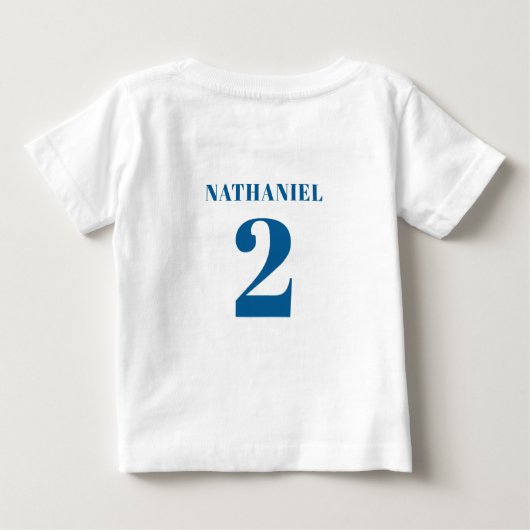 少年の第2回バースデーブルーレースカーパーソナライズされた ベビーTシャツ (裏面)