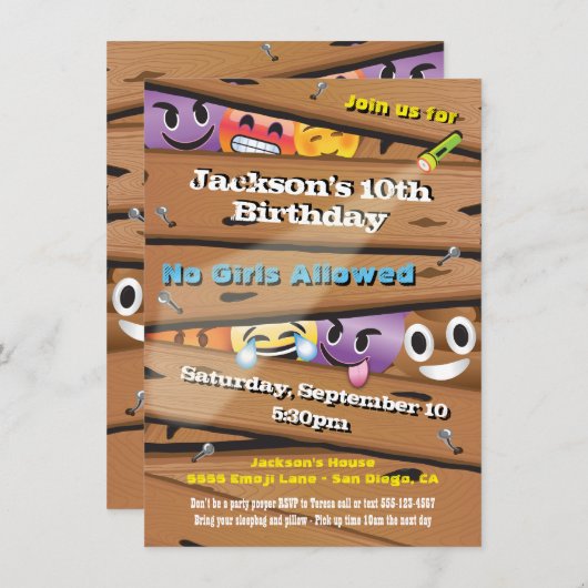 少年の絵文字バースデーパーティ招待状 招待状 (正面/裏面)