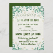 少年の緑と白のベビーシャワー招待状 招待状 (正面/裏面)