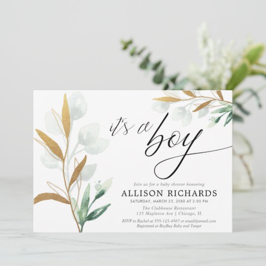 少年の緑の金ゴールドのベビーシャモダンワーです 招待状 (スタンド正面)