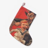 少年の耳を引っ張る赤いクランプス スモールクリスマスストッキング (正面 (吊り時))