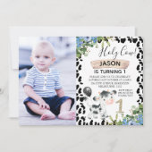 少年の聖牛と牛のプリント写真1歳の誕生日 招待状 (正面)