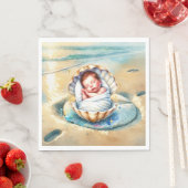 少年の茶色と青の海岸沿いの赤ちゃんシャワー スタンダードランチョンナプキン (インサイチュ)