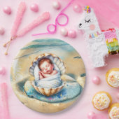 少年の茶色と青の海岸沿いの赤ちゃんシャワー ペーパープレート (パーティー)