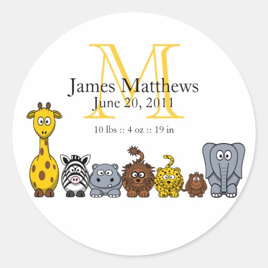 少年の誕生の発表ステッカージャングル動物 ラウンドシール (正面)