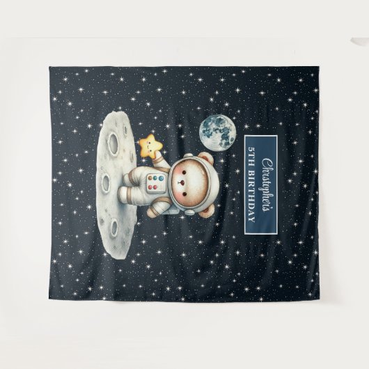 少年の誕生日かわいいテディベア宇宙飛行士ウォールデコ タペストリー (正面(横))