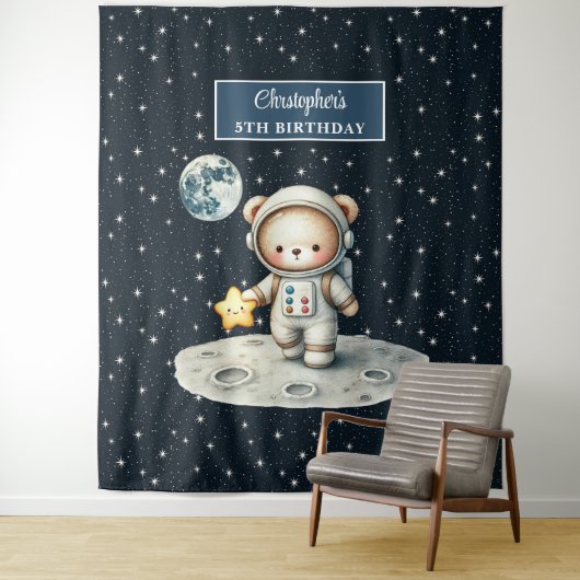 少年の誕生日かわいいテディベア宇宙飛行士ウォールデコ タペストリー (インサイチュ)