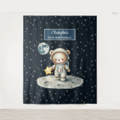 少年の誕生日かわいいテディベア宇宙飛行士ウォールデコ タペストリー (正面)