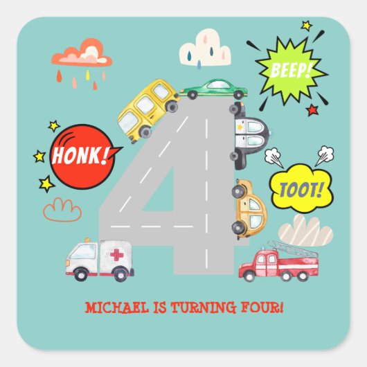 少年の誕生日にビープ車を鳴らす スクエアシール (正面)
