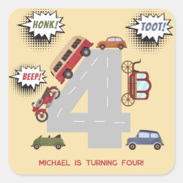 少年の誕生日のホントビープのレトロな車 スクエアシール