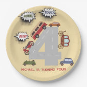 少年の誕生日のホントビープのレトロな車 ペーパープレート (正面)