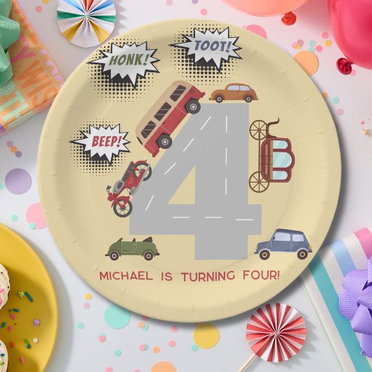 少年の誕生日のホントビープのレトロな車 ペーパープレート