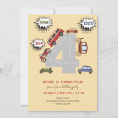 少年の誕生日のホントビープのレトロな車 招待状 (正面)