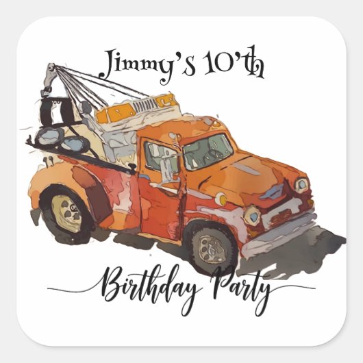 少年の誕生日パーティーとレッカー スクエアシール (正面)