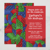 少年の誕生日パーティー – 建物ブロック 招待状 (正面/裏面)